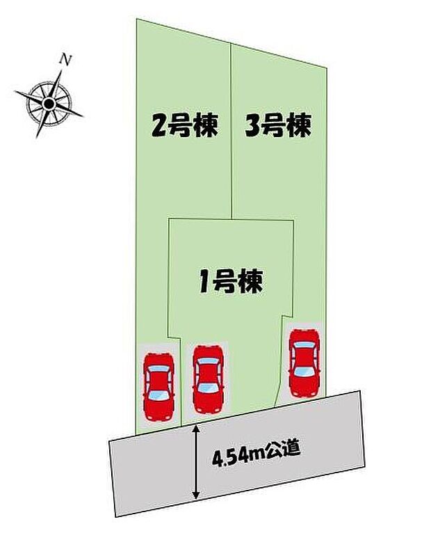 ≪全体区画図≫カースペース全棟1台♪前面道路は南側なので、陽当たり・風通し良好です！
