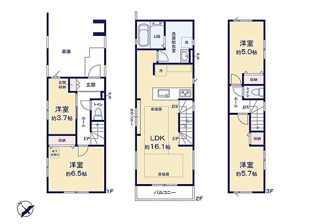 (1号棟)、価格6,388万円、4LDK、土地面積67.58m2、建物面積102.6m2