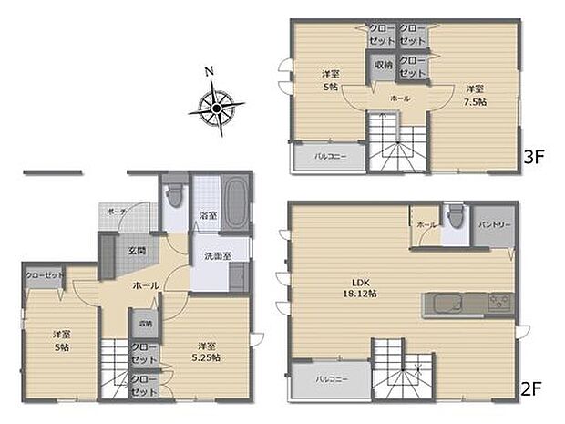 【3LDK+S】道路からのプライバシーを確保しやすい「2階リビング」を採用♪広々18.12帖のLDK!対面キッチンからはLDK全体を見渡せます♪まとめ買いしてもこの収納量なら心配いらずの、パントリーと床下収納♪