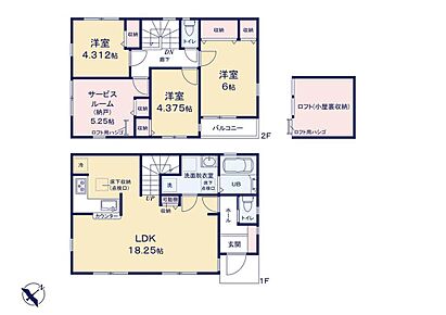 広々18.25のLDK！LDKに便利な収納付き！家族とのコミュニケーションが持てるリビングイン階段！主寝室には収納＋空間を有区活用できるロフト付き！各居室に収納を完備していますので、お部屋をスッキリと保てます。 