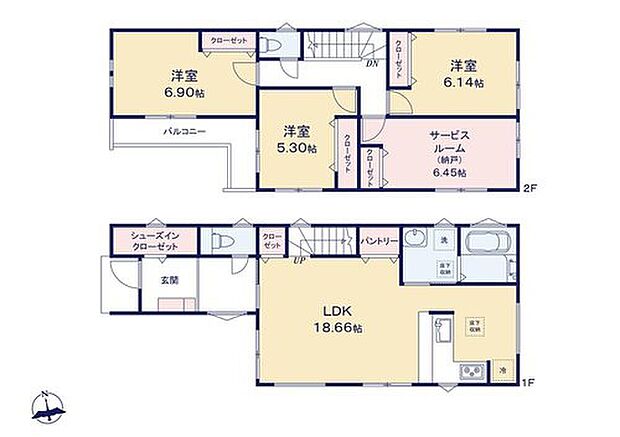 【3LDK+S】広々18.66帖のLDK！対面キッチンからはLDK全体を見渡せます♪家事を手助けする食洗機付き！キッチンパントリー付きなので買いだめもできます♪お子様も自分で靴がしまいやすい大型のシューズインクローク♪