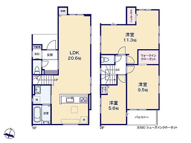 【3LDK】家族みんなが寛げるLDKは約20帖のゆとりある空間♪水廻りがまとまった機能的なレイアウトですので、毎日の家事を効率よくラクにしてくれます。