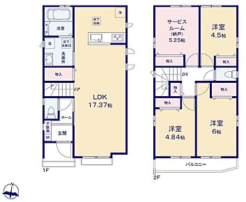 広々17.37帖のLDK！対面キッチンからはLDK全体を見渡せます♪家族のコミュニケーションが生まれるリビングイン階段プラン♪ご家族が集う空間と、個の時間を大切にする居室をしっかり分け合える2階3居室プラン！ 