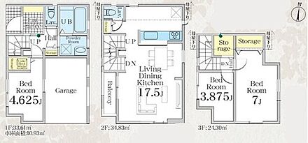 広々17.5帖のLDK！2階リビングにすることで、陽当たりを良くし、人目も気にならずプライバシーを確保することが出来ます♪
インナーバルコニーは突然の雨でも慌てずに済みますね♪ 