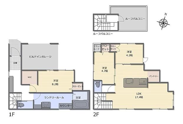 【3LDK】ゆったり17.4帖にLDKには家族の自然なコミュニケーションが生まれるリビングイン階段を採用☆キッチン横には可動棚つきパントリー完備◎お日様の光がしっかり当たる屋上バルコニーつき♪