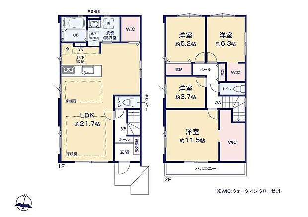 【4LDK】LDKはゆったり17.7帖!隣接する居室も合わせれば21.7帖の大空間に☆ウォークインクローゼットは3つ完備で衣類や季節ものの収納にも大活躍です♪足元からぽかぽか温めてくれる床暖房採用◎