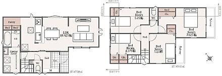 広々18.625帖のLDK！対面キッチンからはLDK全体を見渡せます♪キッチンパントリー付プラン！買いだめもできますね♪雨の日の洗濯物も楽々のランドリールーム付き♪全居室に収納を完備！お部屋もスッキリ♪ 