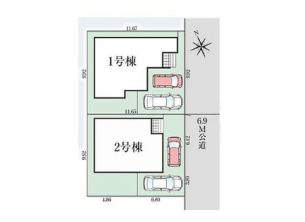 【全体区画図】○敷地面積34坪超えるゆとりある邸宅♪
○カースペース2台分♪
○長期優良認定住宅♪