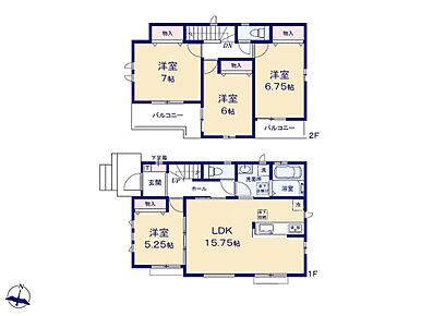 ☆全室フローリング＆南向きの明るいお住まい☆
2か所のバルコニーは洗濯物とガーデニングを
分けて使うのもおススメです♪忙しい朝もスムーズな
家事動線の水回り集約設計◎ 