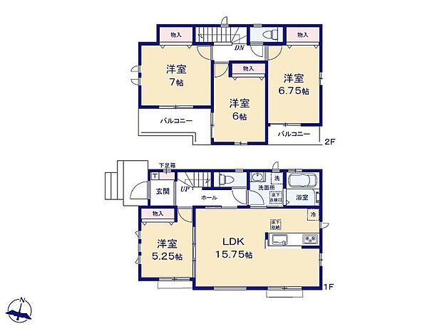【4LDK】☆全室フローリング＆南向きの明るいお住まい☆
2か所のバルコニーは洗濯物とガーデニングを
分けて使うのもおススメです♪忙しい朝もスムーズな
家事動線の水回り集約設計◎