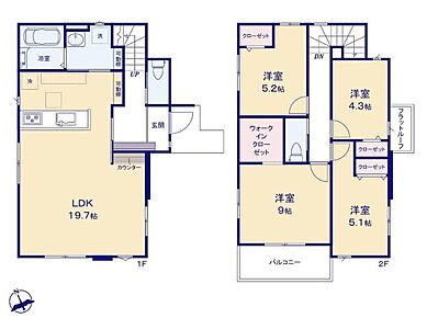 開放的でおしゃれな折り上げ天井のLDKは、広々19.7帖でカウンターを採用♪収納力豊富なウォークインクローゼットを設置♪食洗機、浴室乾燥暖房機を標準装備♪ 