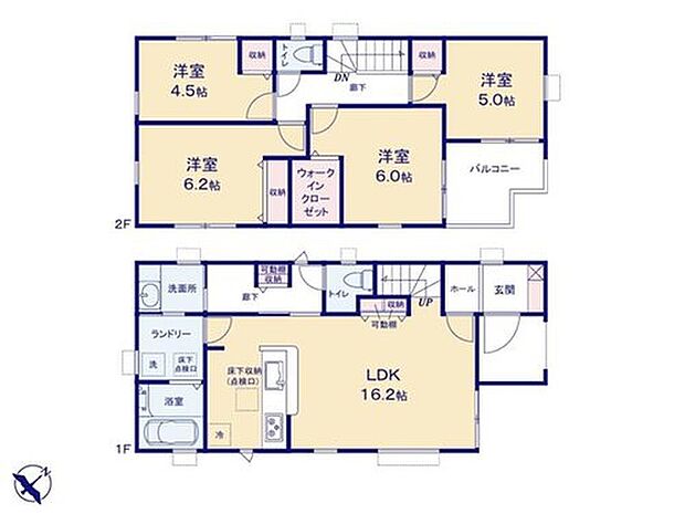 【4LDK】家族との会話が自然と増えるリビング階段♪
人気の対面式キッチン採用♪
洗面所と分離した独立ランドリールームあり♪
大容量WIC、全居室収納付き♪
LDKと1階廊下にも収納を完備♪