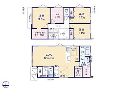 ◇LDK約21帖の広々空間♪上部吹抜♪
◇納戸＋WIC×２でスッキリ片付きます♪
◇洗面脱衣室にリネン庫あり♪ 