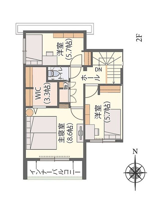 NoH-16
販売価格（税込）/5,371.0万円
敷地面積/165.05m2（49.92坪）
建物面積/103.50m2（31.30坪）
2階間取り図です。