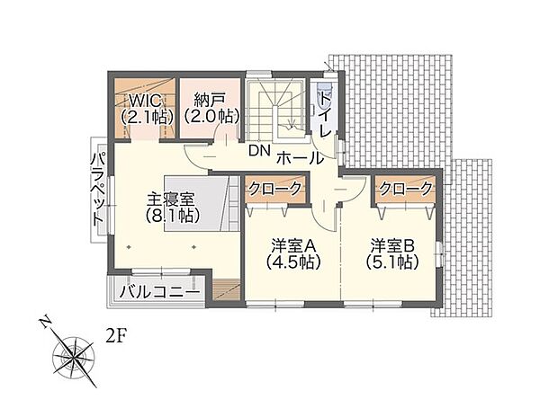 （No.9）（2階間取り図）全室収納付きでいつでもすっきりとしたお部屋に。