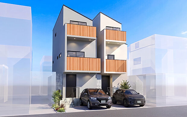 【建物参考プラン 外観パース】
A(左):建物面積 86.94m2(2LDK+S) 建物価格 4000万円
B(右):建物面積 86.94m2(2LDK+S) 建物価格 4000万円