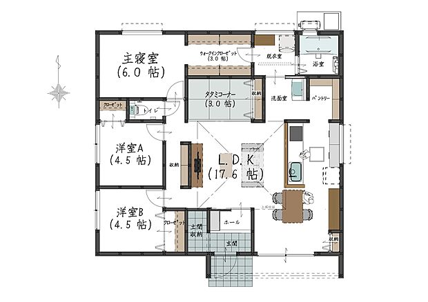 【3LDK+タタミコーナー】※「舞鶴市倉梯町15番28(161.41m2)」は、B号地・E号地で各1/2ずつの共有持分となります。
本通路は両区画の専用通路として利用されます。