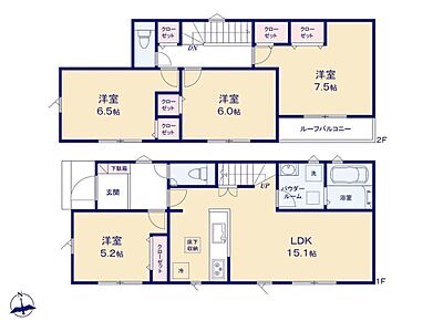 全居室南向きの明るいお住まいです☆
リビングイン階段でご家族のコミュニケーションが増える間取り♪
全居室収納完備完備でお部屋が片付き、大きなベッドも置けます♪ 