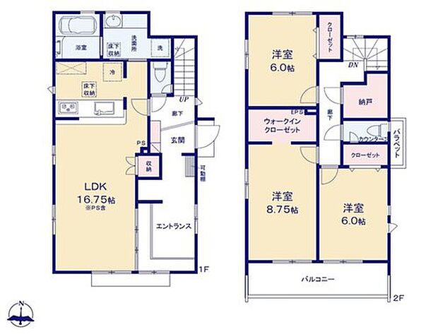 【3LDK+S】全洋室が6帖以上！広くて使いやすい間取り◎
大容量収納ウォークインクローゼットや納戸を完備☆お部屋がスッキリ片付きます♪
マルチエントランスは土間とLDKに一体感を持たせたアウトドア空間を演出！