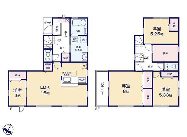 【4LDK+S】対面システムキッチンを採用していますので、お料理しながらご家族との会話も楽しめます♪各居室に収納完備でお部屋がすっきり片付きます！