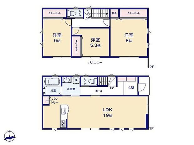 【3LDK】全室フローリング＆南向きの明るいお住まい♪3部屋から出入り可能のバルコニーは洗濯動線もスムーズ◎人気の対面式キッチンを採用。