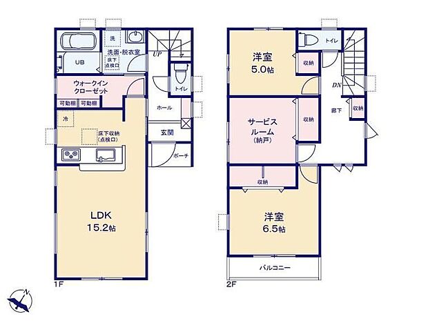 【2LDK+S】リビング15帖、ご家族でゆっくりくつろぎたい方に。収納力豊富なWICを設置。洋服や小物類など、目的に応じてすっきり美しい収納を実現します。
