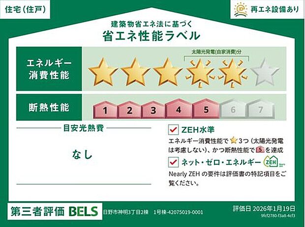 【【省エネ性能ラベル】】こちらの物件はZEH水準を満たした、省エネ性能に優れた物件です。　光熱費を抑えて暮らすことができるだけでなく、「熱の入りにくさ・逃げにくさ」という観点でも影響を受けにくい建物のため、長く快適にお過ごしいただけます♪

