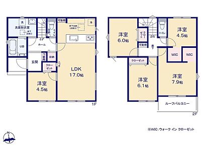 ◇家族が増えても対応可能◎部屋数豊富な5LDKプラン♪◇WIC×2カ所完備！増えがちな衣類やバッグなどを効率よく収納できます。◇奥行きのあるバルコニーは家族分のお布団も楽々干せます。 