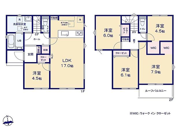 【5LDK】◇家族が増えても対応可能◎部屋数豊富な5LDKプラン♪◇WIC×2カ所完備！増えがちな衣類やバッグなどを効率よく収納できます。◇奥行きのあるバルコニーは家族分のお布団も楽々干せます。