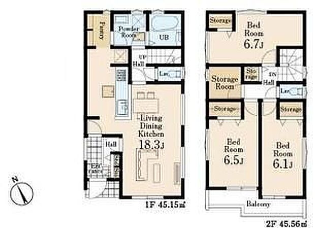 【3LDK+S】広々18畳LDK。こだわりの家具でコーディネイトしてみませんか?全洋室が6帖以上の3LDK!広くて使いやすい間取りです。