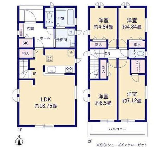 【4LDK】LDK18帖超☆リビングイン階段採用♪パントリー&ワークスペース付き♪玄関にはたっぷり収納できるSIC、7帖超の主寝室には大容量のWIC完備◎お洗濯も快適♪2部屋続きの開放的な広々バルコニー設置♪
