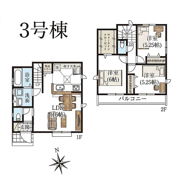 3号棟　3LDK　5680万円　土地面積100.10m2　建物面積79.48m2