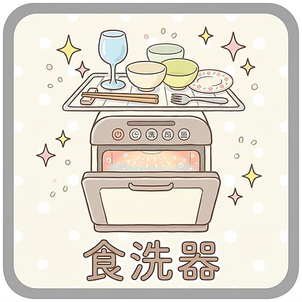 【キッチン】家事の負担をグッと減らしてくれるビルトイン食器洗い乾燥機。食後の面倒な洗い物はお任せ!空いた時間を家族団らんや自分のリラックスタイムに有効活用できる、嬉しい時短設備です。