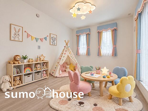 【居室】パステルカラーが似合う明るい子供部屋。お子様の成長を優しく見守る温かな空間です。(本画像はCGで作成しており、実際に現地に家具・家電はおかれておりません。また価格に家具・家電は含まれておりません)