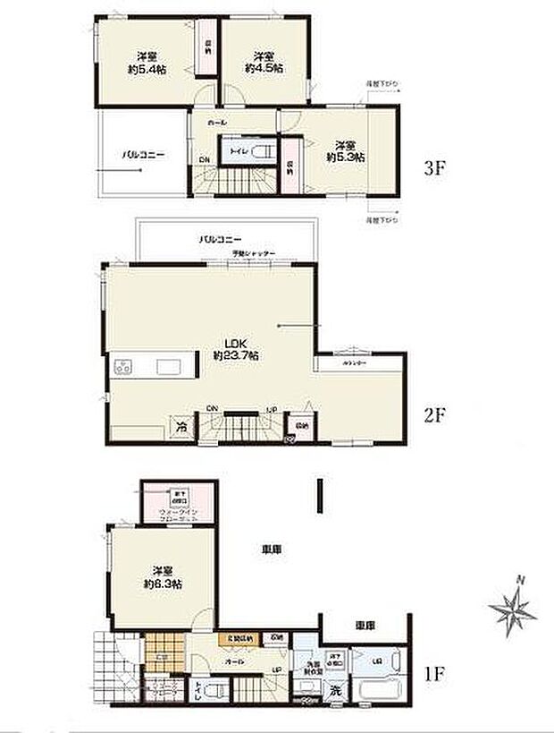 (1号棟)、価格4999万円、4LDK、土地面積84.97m2、建物面積125.47m2