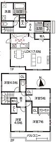 対面式キッチン仕様の約１７．６帖リビング♪２階４部屋あり、お子様ひとりひとりにお部屋を与えられます♪各所・各居室に収納スペース充実♪２部屋からアクセスできる南側バルコニー！ 
