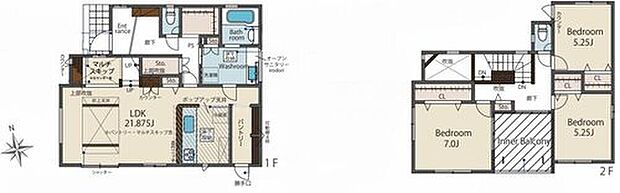 【3LDK】オシャレな折上天井仕様の南向き約２１．８７帖リビング♪
リビングに隣接した上部吹き抜けのマルチスキップフロア☆
パントリーがあり、各居室に収納スペース充実♪
奥行を広めにとった南側インナーバルコニー♪