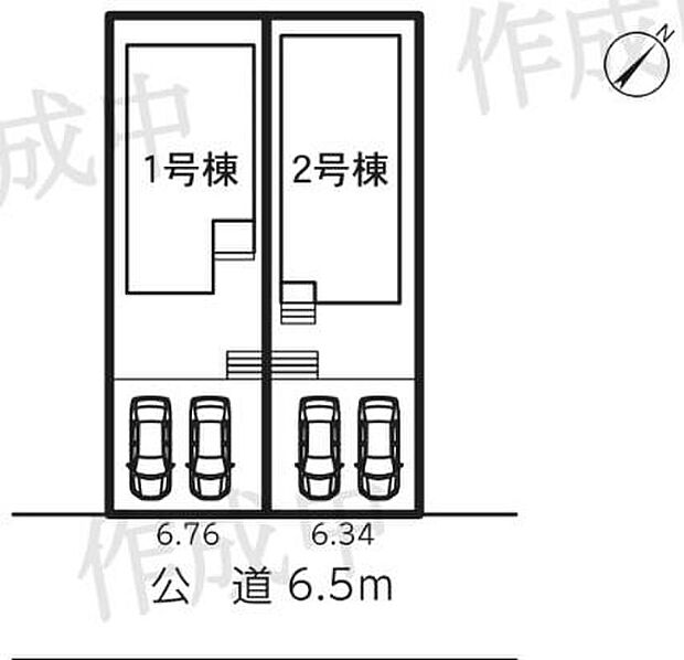 【全体区画図】１号棟　４，５８０万円
２号棟　４，４８０万円
