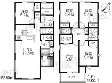 対面式キッチン仕様で南向き約１７．５帖リビング♪２階４部屋あり、お子様ひとりひとりにお部屋を与えられます♪WICがあり、各所・各居室にも収納充実♪陽当り良好な南側バルコニー♪ 