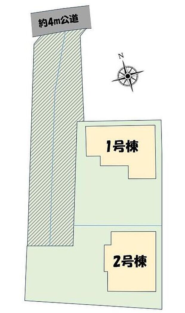 【全体区画図】１号棟　３，７８０万円
２号棟　３，６８０万円