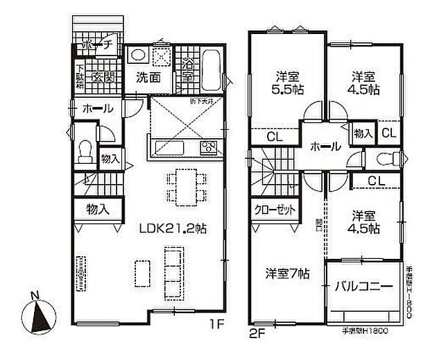 【4LDK】対面式キッチン仕様の広々約２１．２帖リビング♪約１１．５帖の居室を２部屋に分けられます♪各所・各居室にも収納スペース充実♪２部屋から出入りできる南側バルコニーは日当たり良好♪