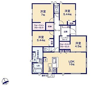 人気の平屋建て♪
南向き対面式キッチン仕様の約１６帖リビング♪
LDKと洋室を一体できる人気の間取り♪
WICやSICがあり、各所・各居室にも収納スペース完備♪ 