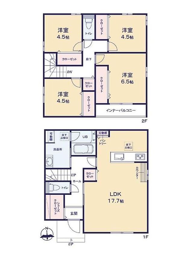 【4LDK】広々17.7帖のLDK！家具選びやレイアウトの幅が広がります♪
あると便利なパントリーやリビング収納完備でお部屋をスッキリ！
お子様も自分で靴がしまいやすい大型のシューズインクローク付き☆