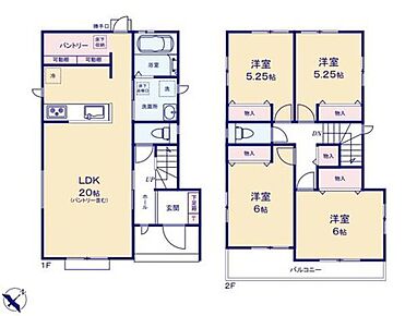 対面式キッチン仕様の約２０帖リビング♪
居室４部屋あり、使用用途多数♪
パントリーがあり、各居室にも収納スペース完備♪
２部屋から出入りできる日当たり良好な南側バルコニー♪ 