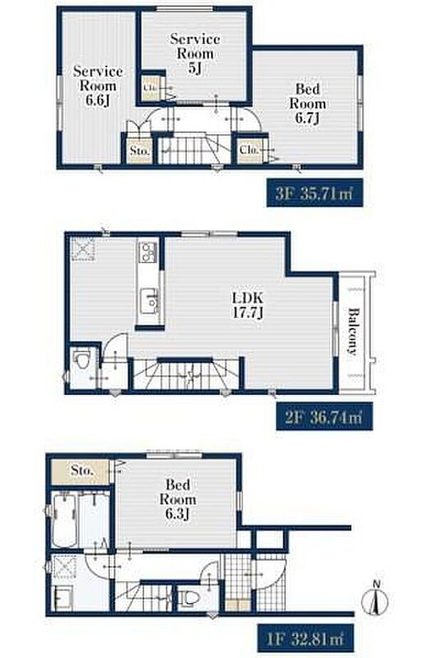 【4LDK】対面式キッチン仕様の約１７．７帖リビング♪
居室４部屋あり、使用用途多数♪
各所・各居室に収納スペース完備♪
陽当り良好な東側バルコニー♪