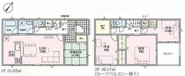 【4LDK+S】対面式キッチン仕様の約１６帖リビング♪
２階納戸付きで収納豊富♪
リビングに隣接した洋風和室はお子様のお昼寝場所にも◎♪
日当たり良好な南東側ルーフバルコニー♪