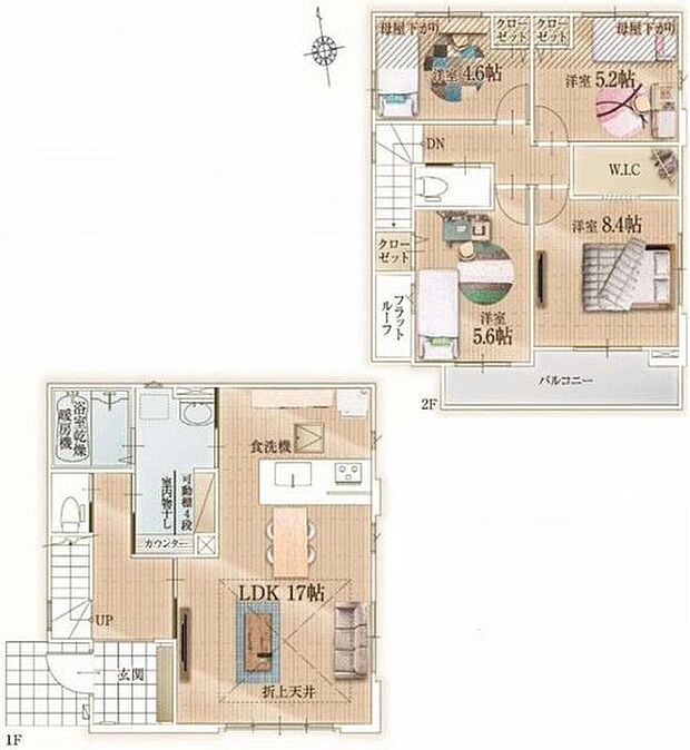 【4LDK】対面式キッチン仕様の約17帖リビング♪
居室4部屋あり使用用途多数♪
WICがあり、各所・各居室にクローゼットを配置し収納豊富♪
ゆとりある広さで、家族の洗濯物も十分に干せる南側ワイドバルコニー♪
