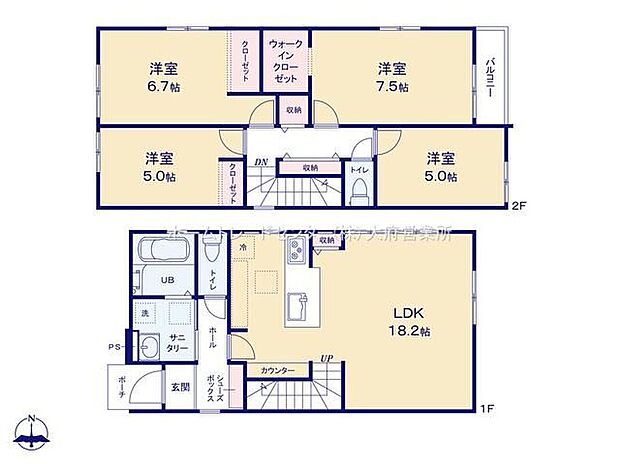 【4LDK】対面式キッチン仕様の約１８．２帖リビング♪
家族と顔を合わせる機会が増えるリビングイン階段♪
WICがあり、各所に収納スペース充実♪
日当たり良好な南側バルコニー♪