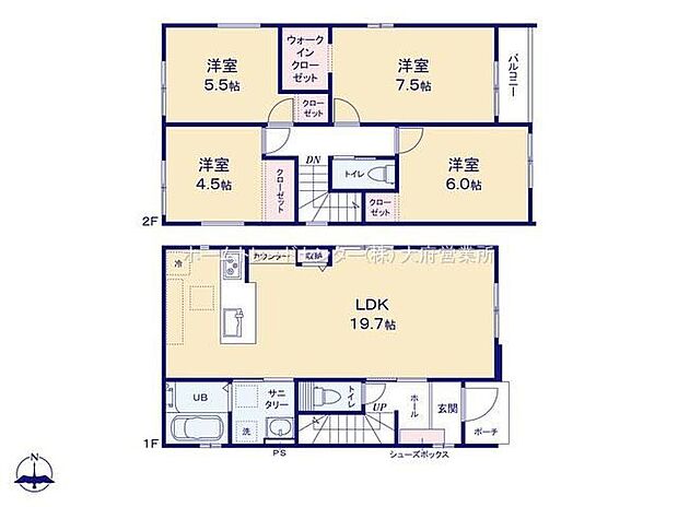 【4LDK】対面式キッチン仕様の約１９．７帖リビング♪
各居室に収納完備でお部屋も片付けやすいです♪
大きな荷物も収納可能なウォークインクローゼット付き♪
日当たり良好な南側バルコニー♪