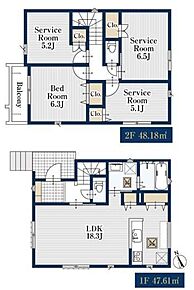 対面式キッチン仕様の約１８．３帖リビング♪
２階居室４部屋あり、使用用途多数♪
各所、各居室に収納スペース完備♪
家族の洗濯物も十分に干せる、ゆとりある広さのバルコニー♪ 